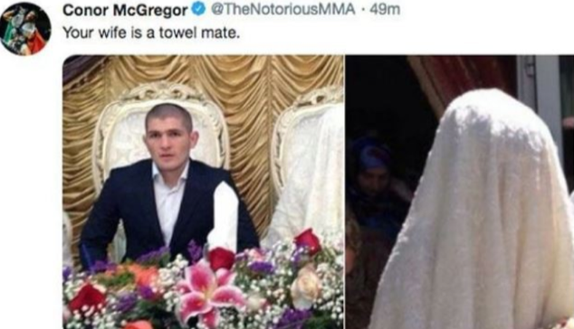 Conor McGregor has been accused of using a racial slur calling Khabib Nurmagomedov's wife a 'towel'