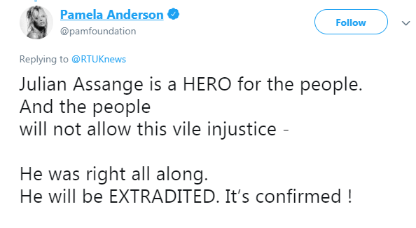 Anderson defends Assange in this tweet as a hero