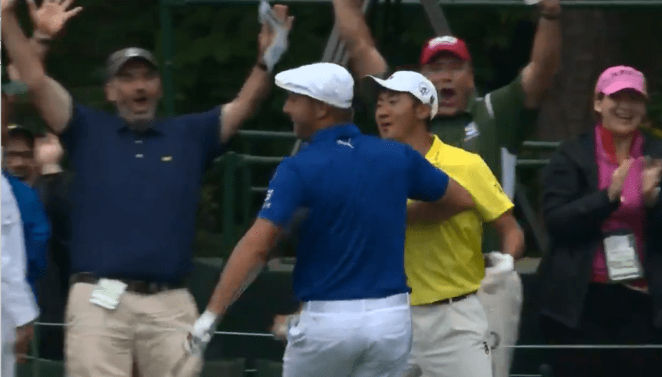  Fellow golfer Kanaya was the first to receive DeChambeau's celebrations