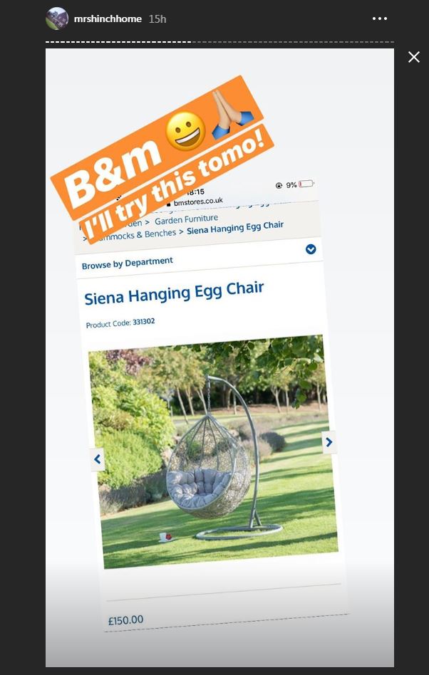  Mrs Hinch is also on the hunt for a hanging egg chair for her garden