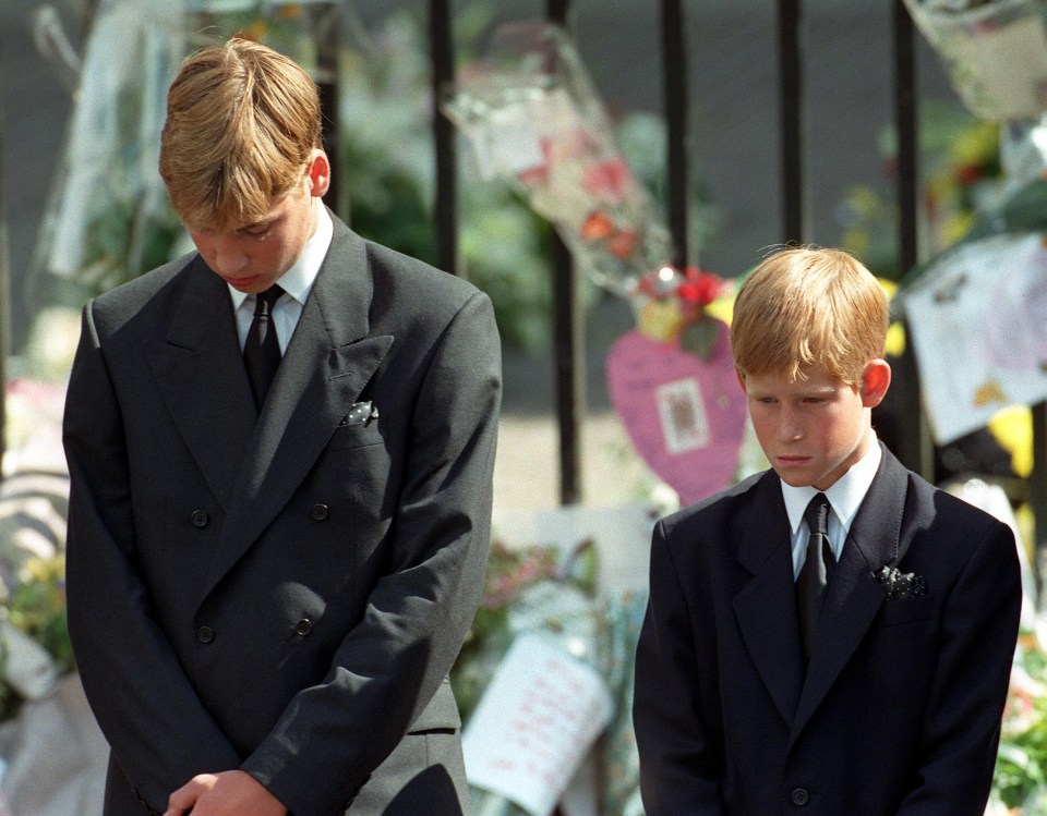 Harry and William at the funeral of their mother Princess Diana in 1997