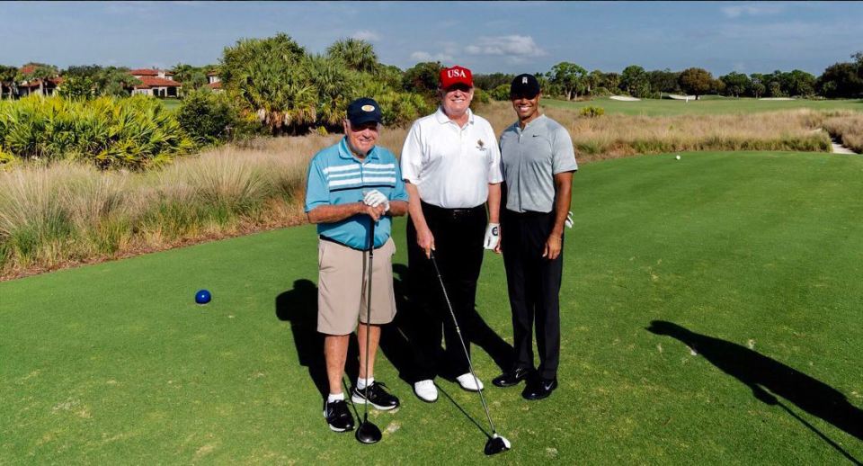  President Trump plays golf with Tiger Woods and Jack Nicklaus