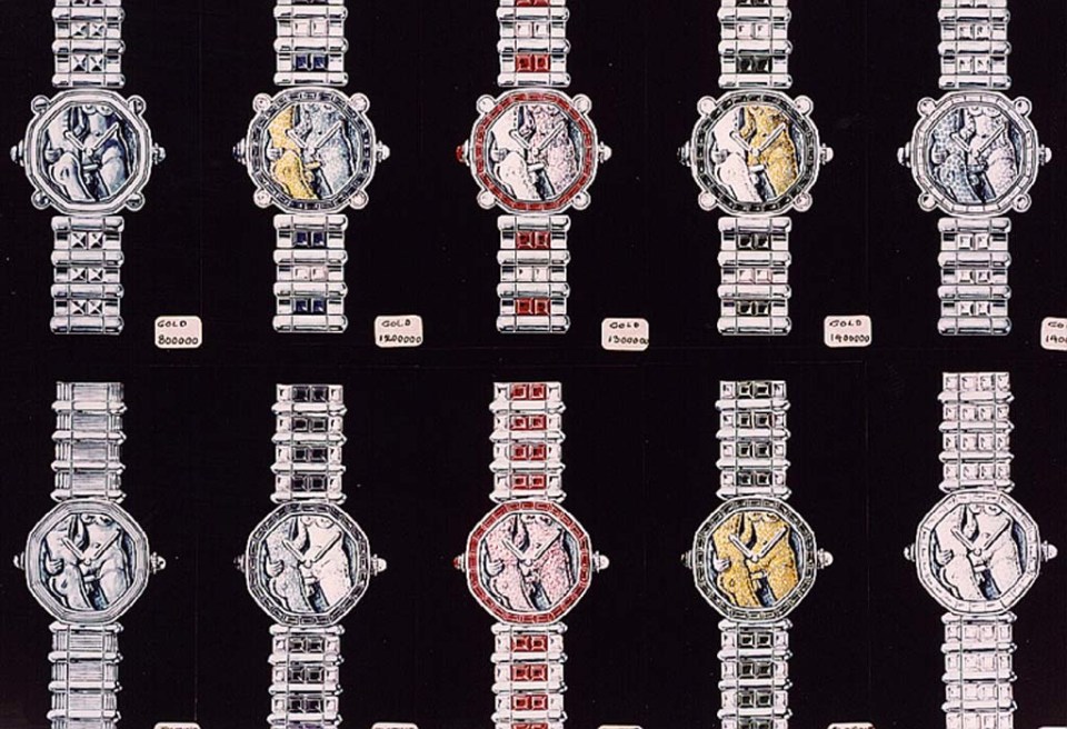 Ten erotic watches, made of white gold and platinum with diamonds, rubies, emeralds and other precious stones, which were bought by Jefri in December 1992