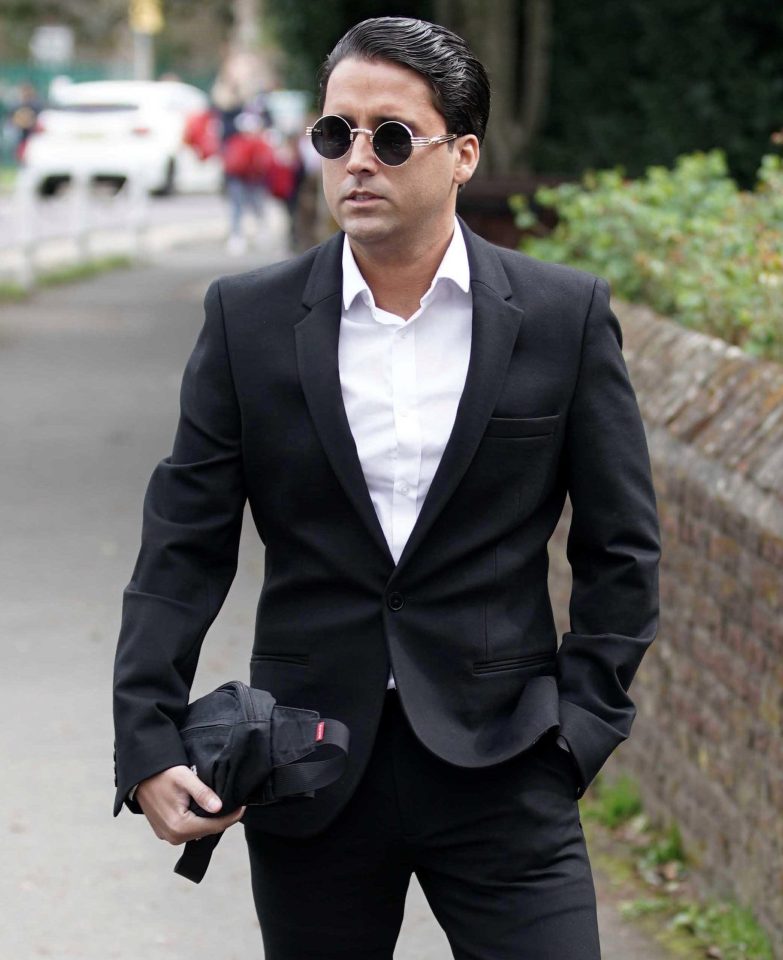  Towie star Liam Gatsby arrives at the church for the funeral of Mike Thalassitis