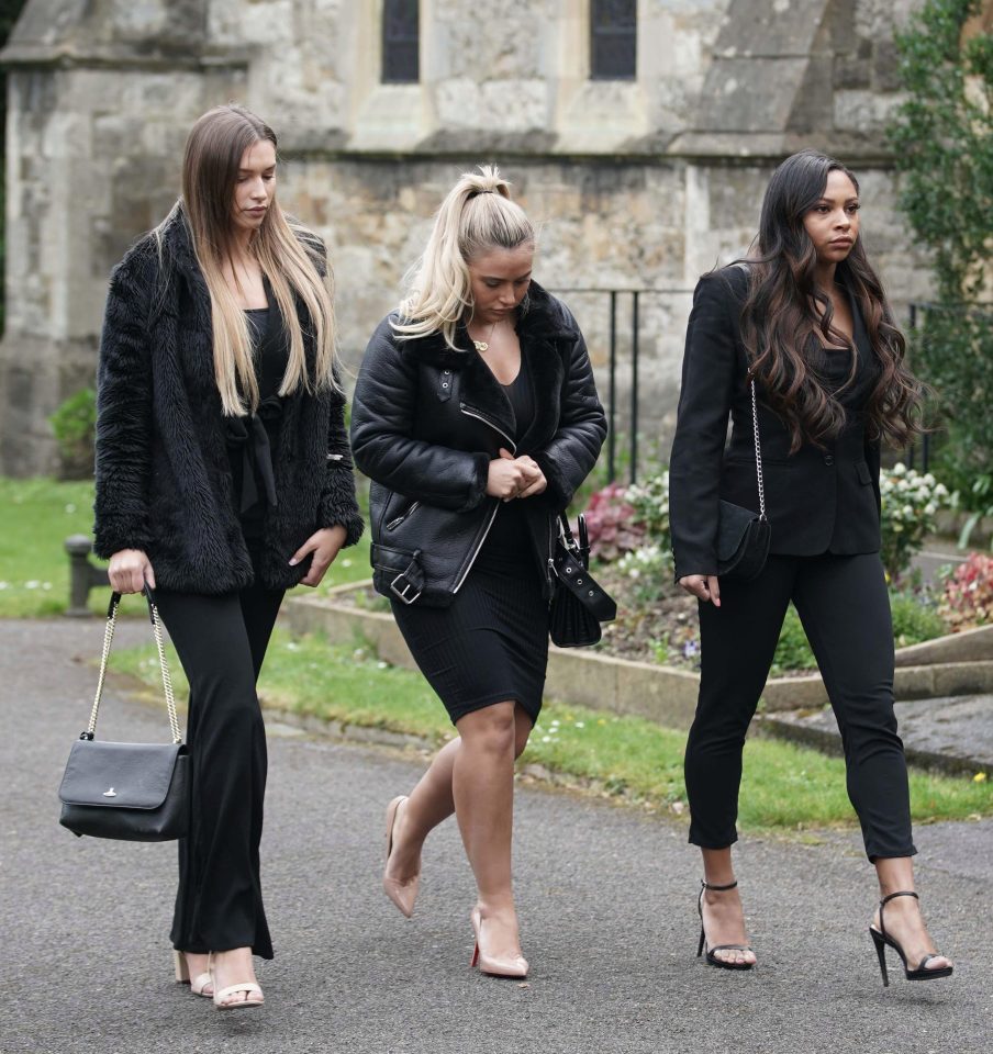  Love Island stars Zara McDermott, Ellie Brown and Samira Mighty arrive at the funeral of Mike Thalassitis