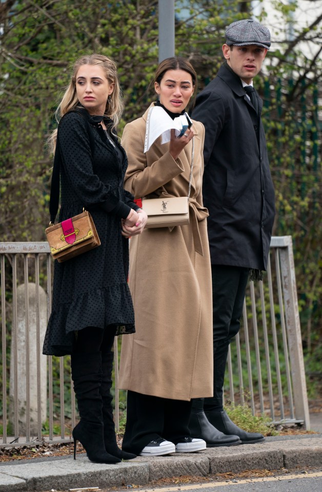  Love Islanders Georgia Harrison and Montana stand outside the church