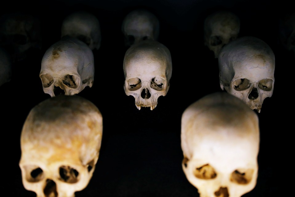  Sculls of victims of the Rwandan genocide are seen as part of a display at the Genocide Memorial in Gisozi in Kigali, Rwanda