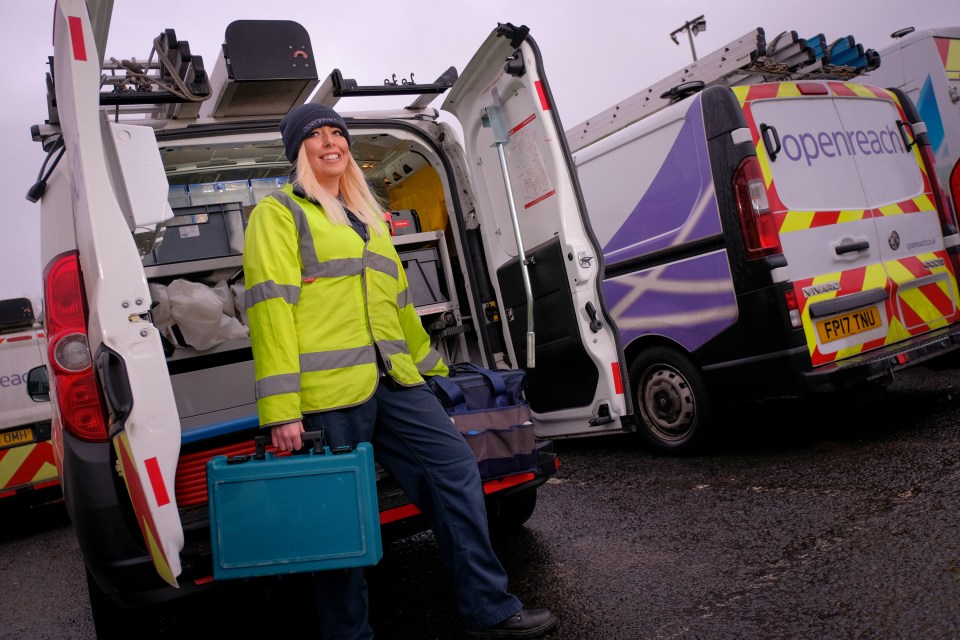  Mum Hannah Hargreaves swapped a call centre job for being out on the road as an Openreach trainee engineer