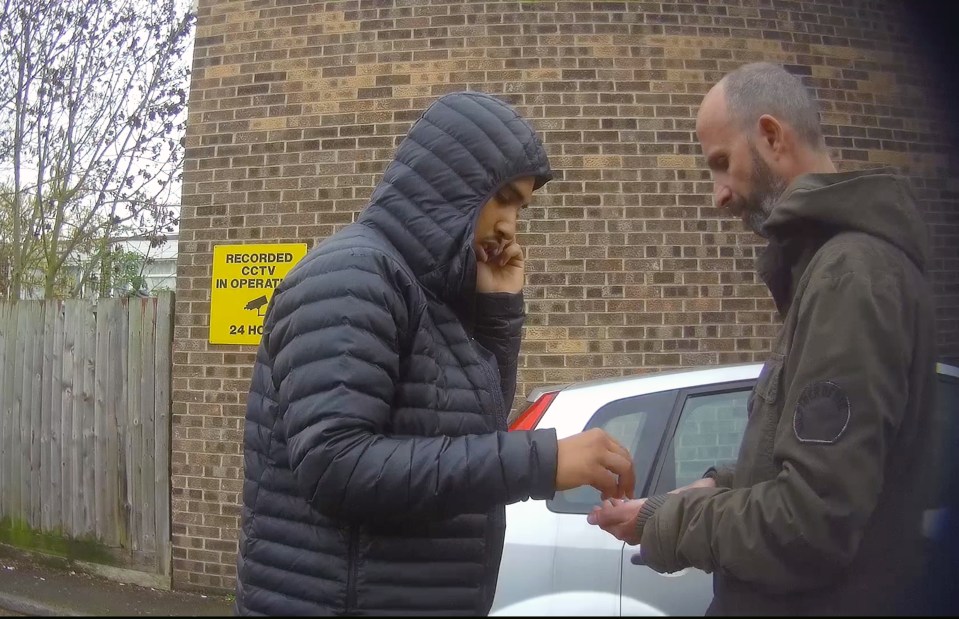  A different man, wearing a puffer jacket, also arrives by bicycle and drops a wrap of crack cocaine into the hand of our man – after first serving a queue of other customers who bought drugs from him behind a row of garages