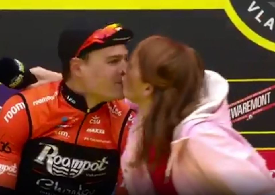  The Belgian biker accidentally locked lips with the journalist after the interview