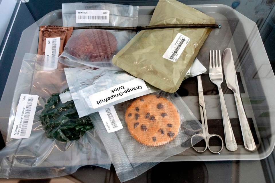  Vacuum sealed food on display at a Space Symposium in Colorado Springs, Colorado, earlier this month. Similar treats are being sent to the ISS