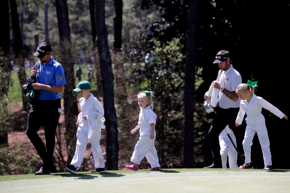  Bubba Watson and Webb Simpson with their children during the par-three contest