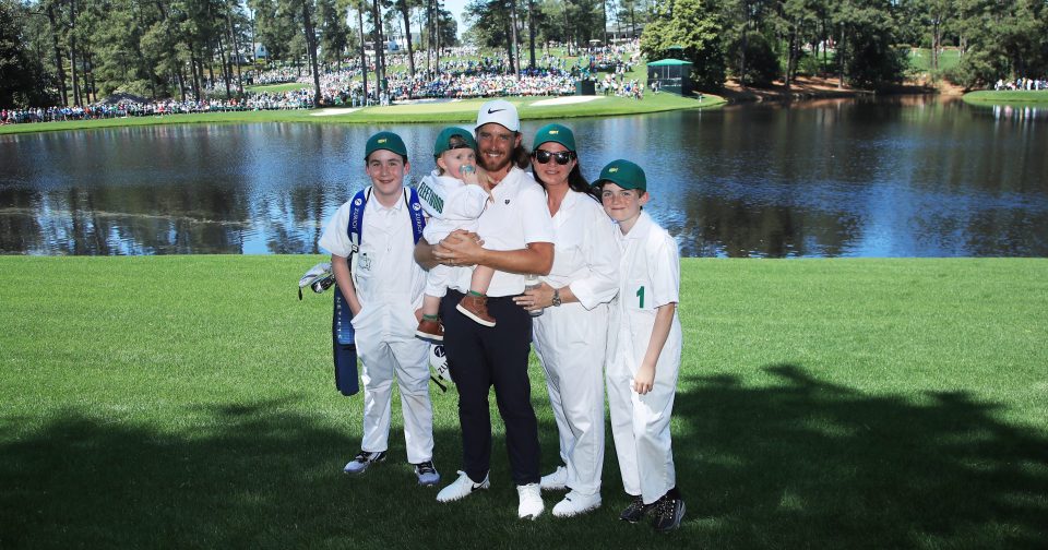  Tommy Fleetwood with his family on the Augusta par-three course