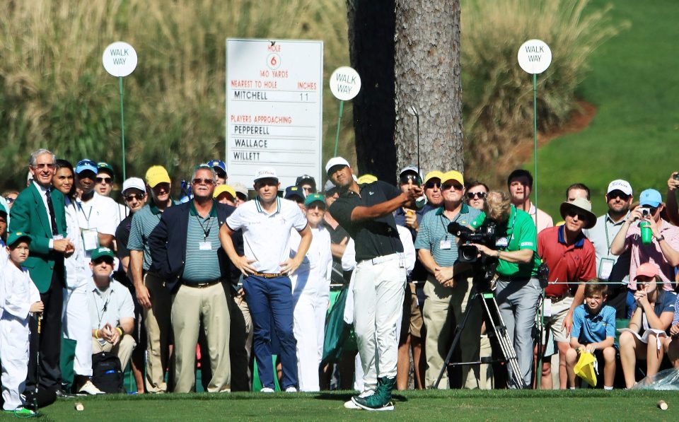  Tony Finau wore a protective boot after dislocating his ankle when celebrating a hole-in-one last year