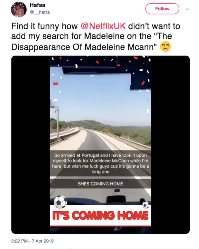  Hafsa posted this video to Twitter pretending to find missing Madeleine McCann