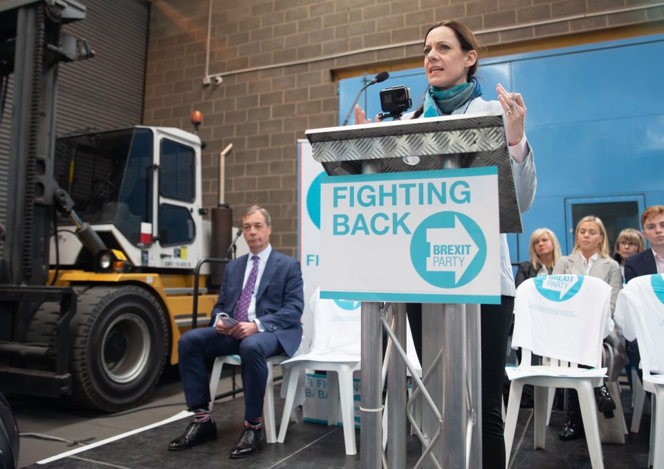  Annunziata Rees-Mogg announces her decision to stand for The Brexit Party as Nigel Farage listens in the background