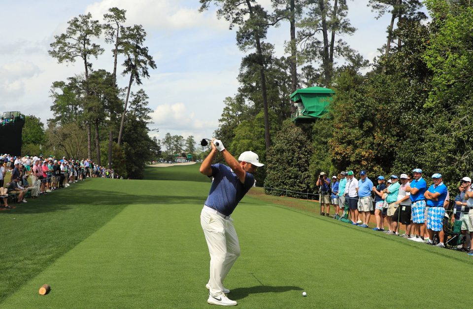  Francesco Molinari on the 18th tee during the second round of the Masters