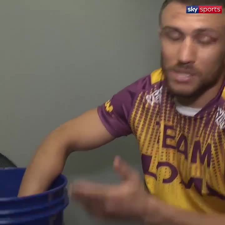  Loma keeps his hand in ice water after the bout