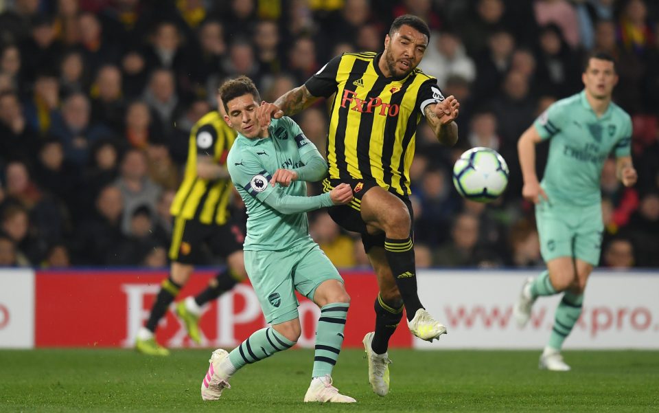  Troy Deeney was shown red against Arsenal after being adjudged to have elbowed Lucas Torreira