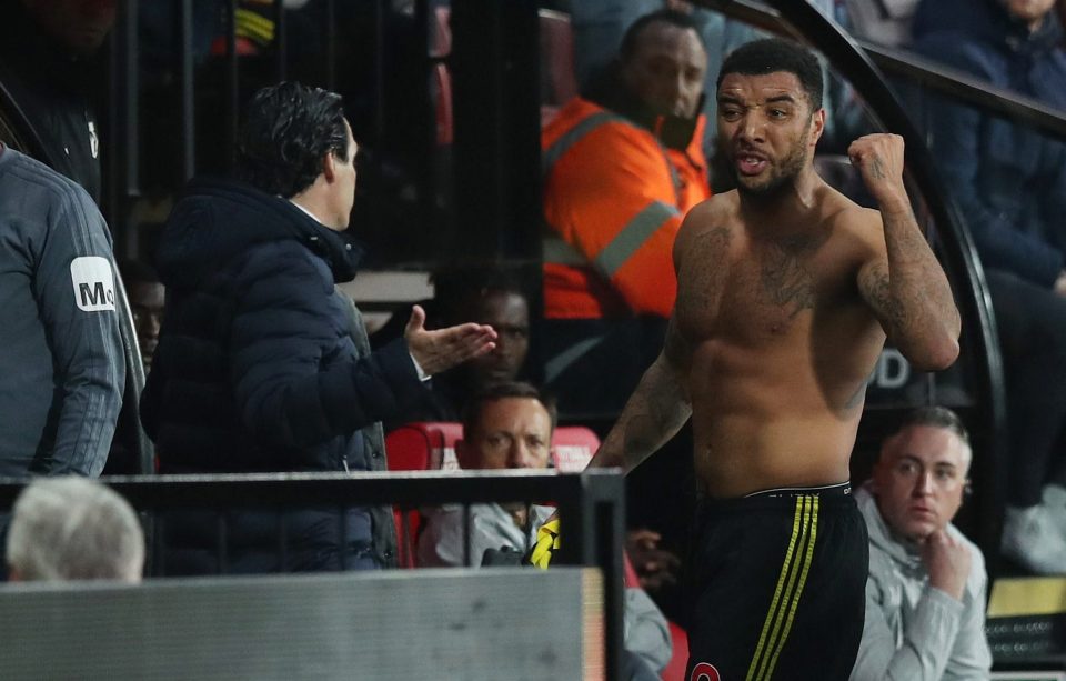  Deeney took off his shirt in disgust after being shown the straight red