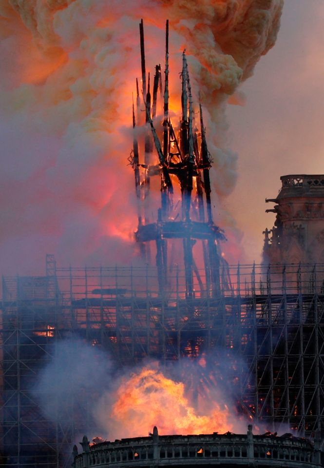  The upsetting moment that the spire collapsed in the devastating fire