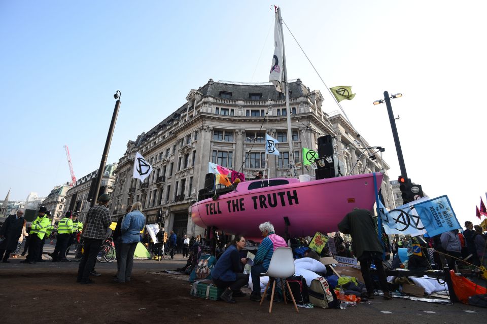  Extinction Rebellion activists remain at Oxford Circus this morning in the third day of their protests