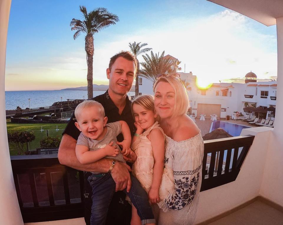  Karen with husband Shaun, baby Quinn and daughter Esme on a beach resort holiday in Spain in January