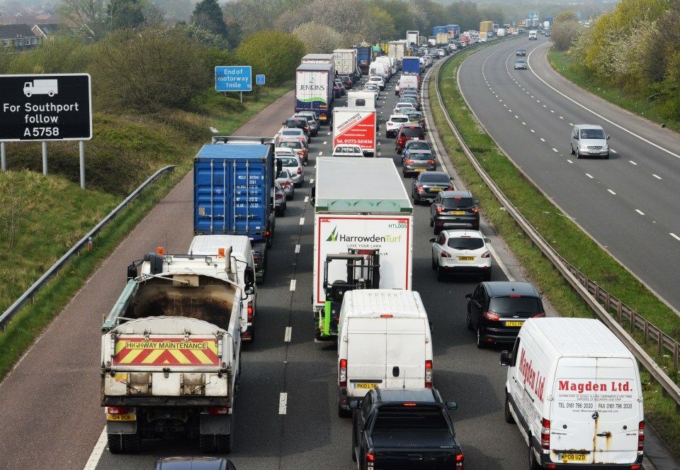  Thousands of motorists got stuck in jams - like these on the M57 between Liverpool and Southport