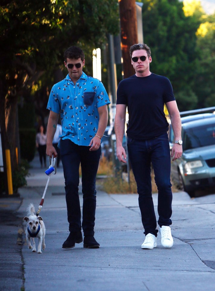  Richard Madden and Brandon Flynn take Brandon's dog Charlie for a walk