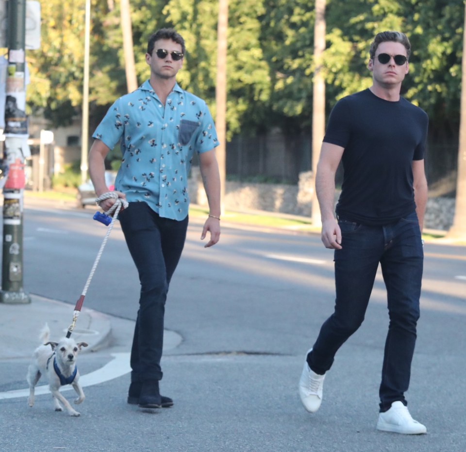  Richard and Brandon both look casual as they take Brandon's dog Charlie for a walk