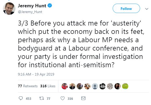  The top Tory also took a jab at Labour's 'institutionalised' anti-Semitism