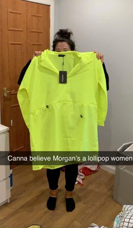  Morgan Kane, 20, was shocked when the oversized neon dress completely drowned her