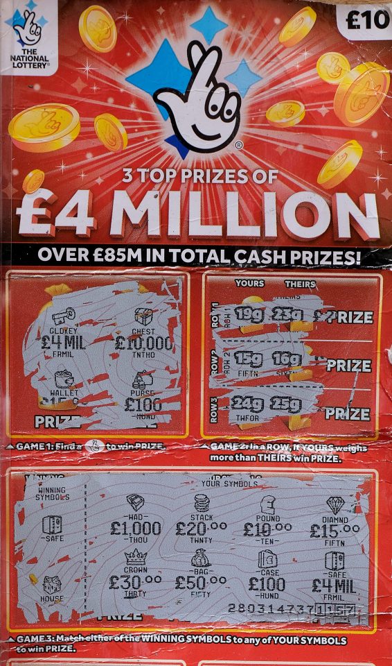  Mark and Jon-Ross' winning £4Million Red scratchcard which cost £10