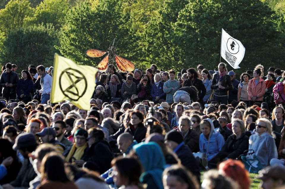  Climate change activists attend the closing ceremony of the Extinction Rebellion protests in Hyde Park