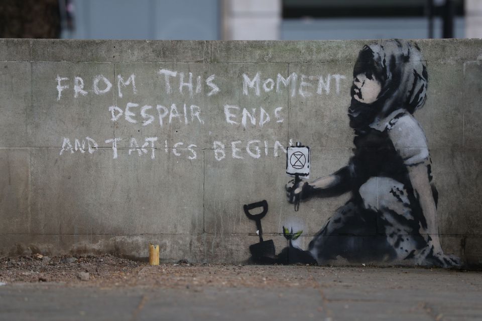  A Banksy mural has appeared in Marble Arch, Central London, as the Extinction Rebellion protests drew to an end