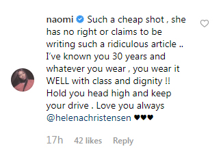  Naomi Campbell tweets her support of Helena