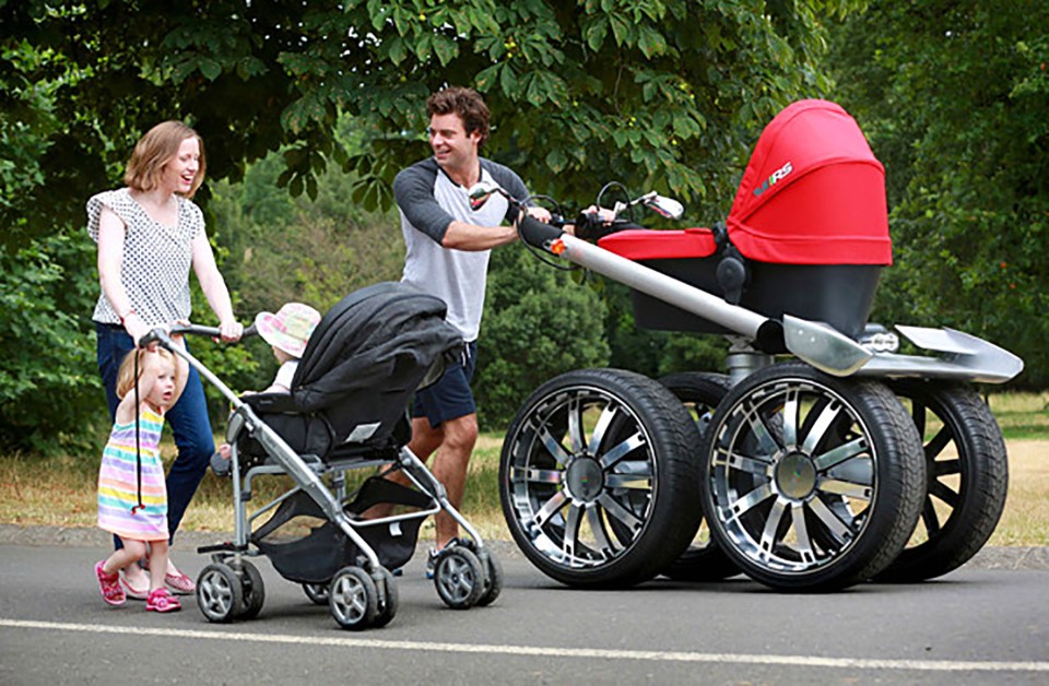  This fella's wife isn't impressed with the giant pram