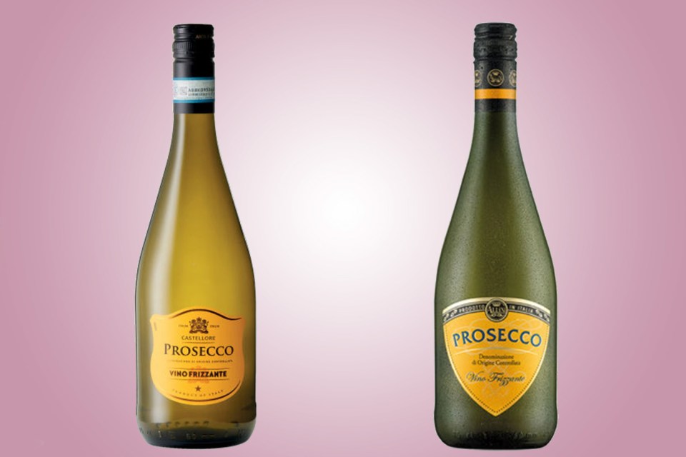  Aldi’s Castellore Prosecco Fizzante and Lidil’s Allini Prosecco Treviso Fizzante usually cost £5.49