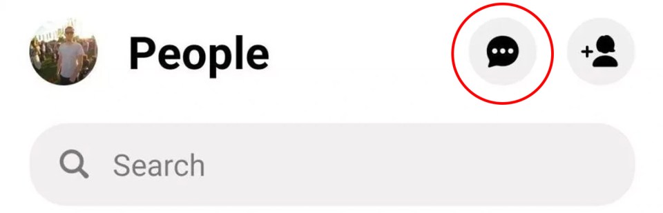  Once in the People tab on Facebook, tap the speech bubble icon to access the hidden messages