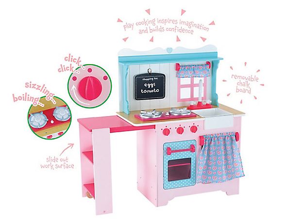 Perfect for kids aged between three and eight, this toy kitchen is perfect for play cooking