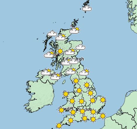  This weather map from the Met Office illustrates how most of the country will be treated to sunshine on Good Friday, April 19