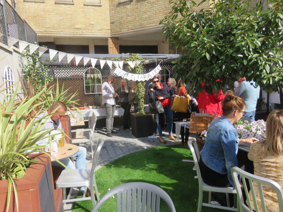  The couple held their reception in the courtyard of their local Wetherspoons