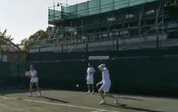 Andy Murray looks comfortable enough as he practices on an outside court at Wimbledon