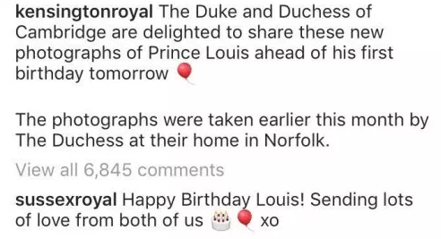  The Duke and Duchess of Sussex sent a note on social media to Prince Louis for his first birthday