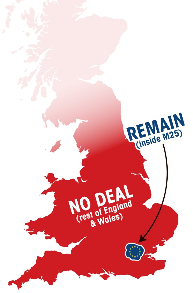  Brits living outside the M25 are happier to leave the EU with a No Deal Brexit, a poll shows