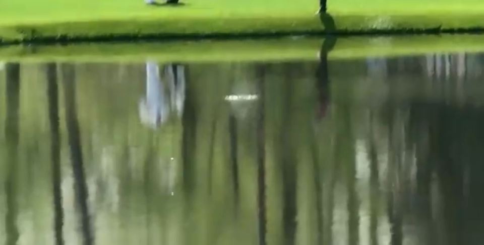  Matt Wallace's tee shot skims off the water in true dambusters' style