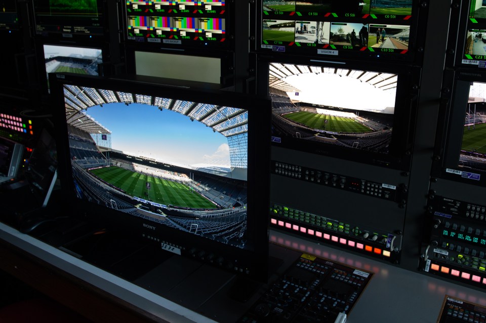  BT Sport showed me around one of their fancy broadcast vans. The left screen shows HDR coverage of St James Park in Newcastle, while the right image shows the same shot in Standard Def