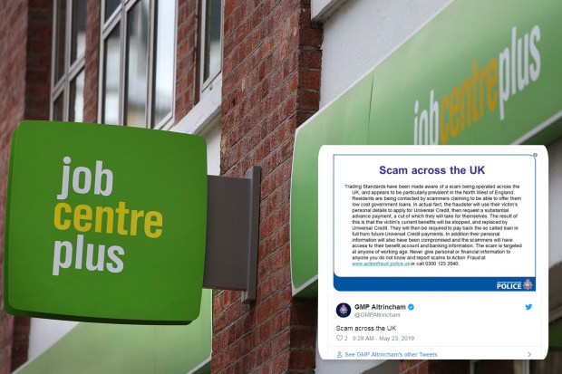 Job Centre with the scam warning inset