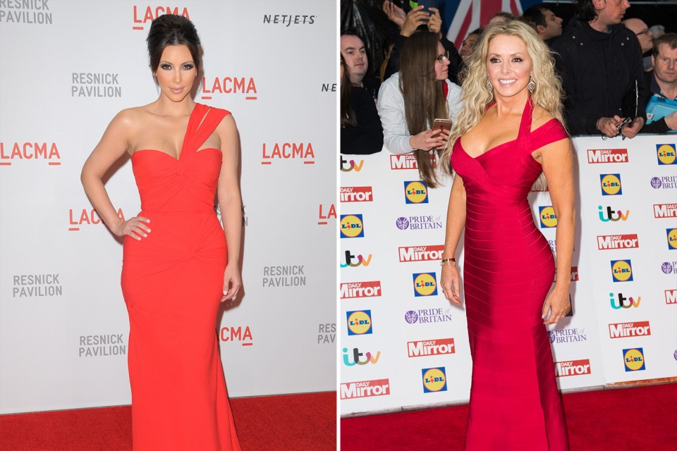 Kim rocks the red dress in 2010 and Carol adopts a lookalike style in 2015