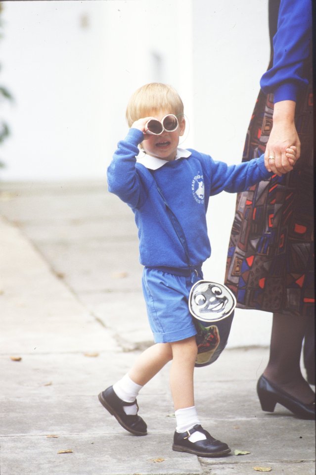 Prince Harry on his first day at Jane Mynor's Kindergarten in Notting Hill London in 1987